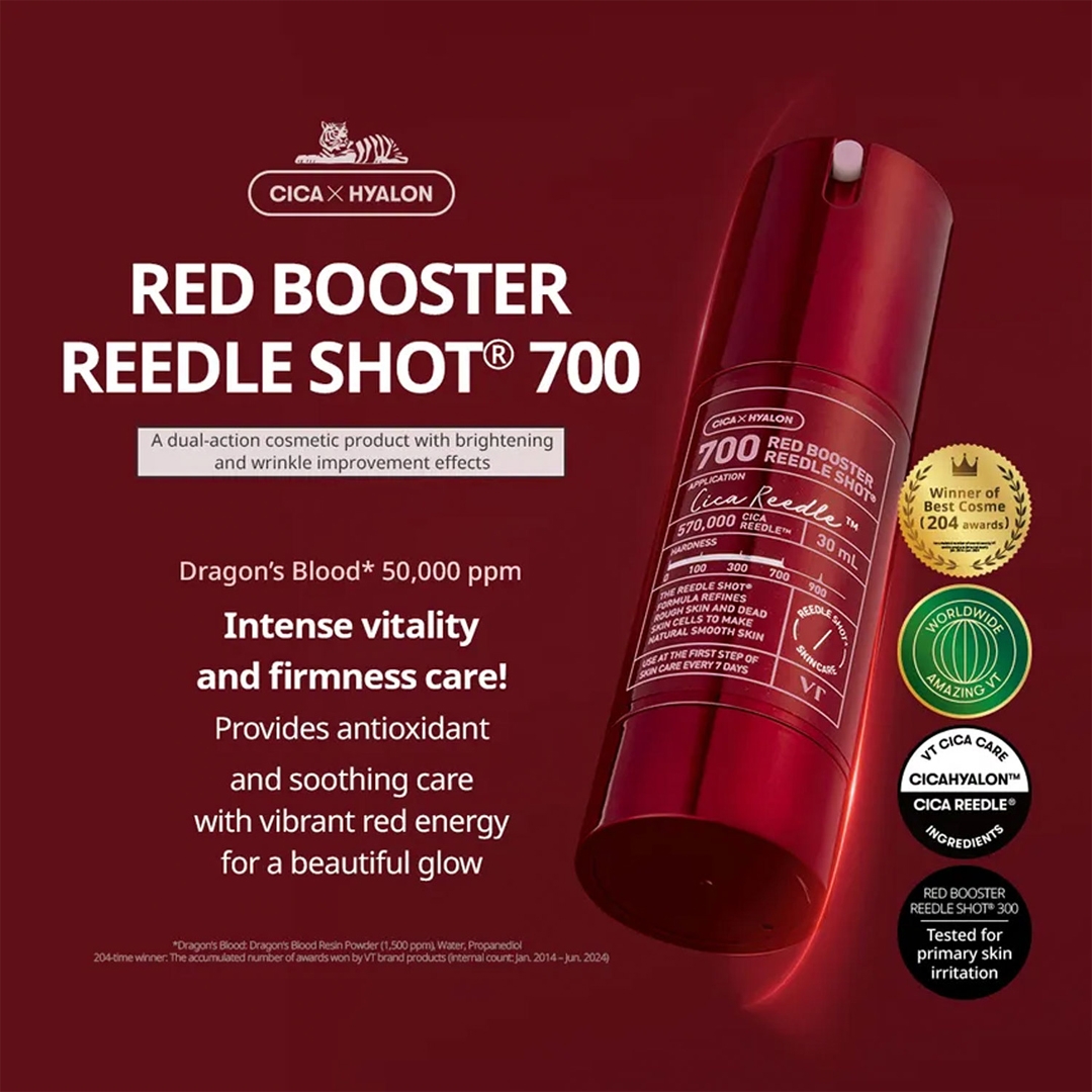 VT Red Booster Reedle Shot 700 30ml bottle with Dragon's Blood 50,000 ppm, vitality and firmness care