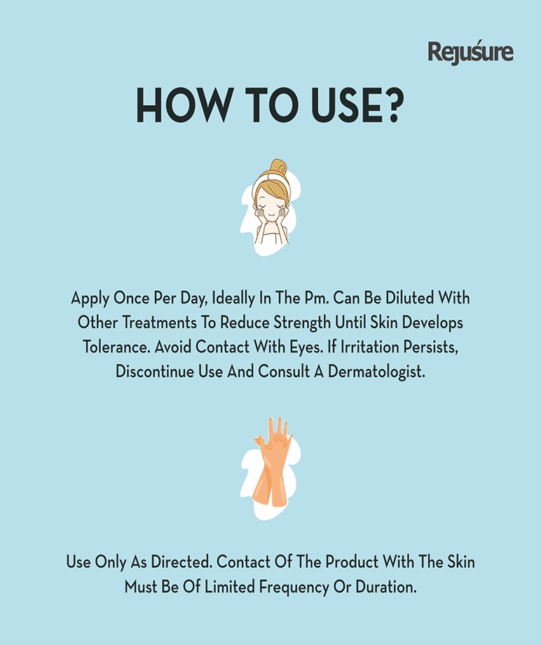 Rejusure Mandelic Acid 5% + Hyaluronic Acid 2% Facial Serum how to use, apply once daily in the PM