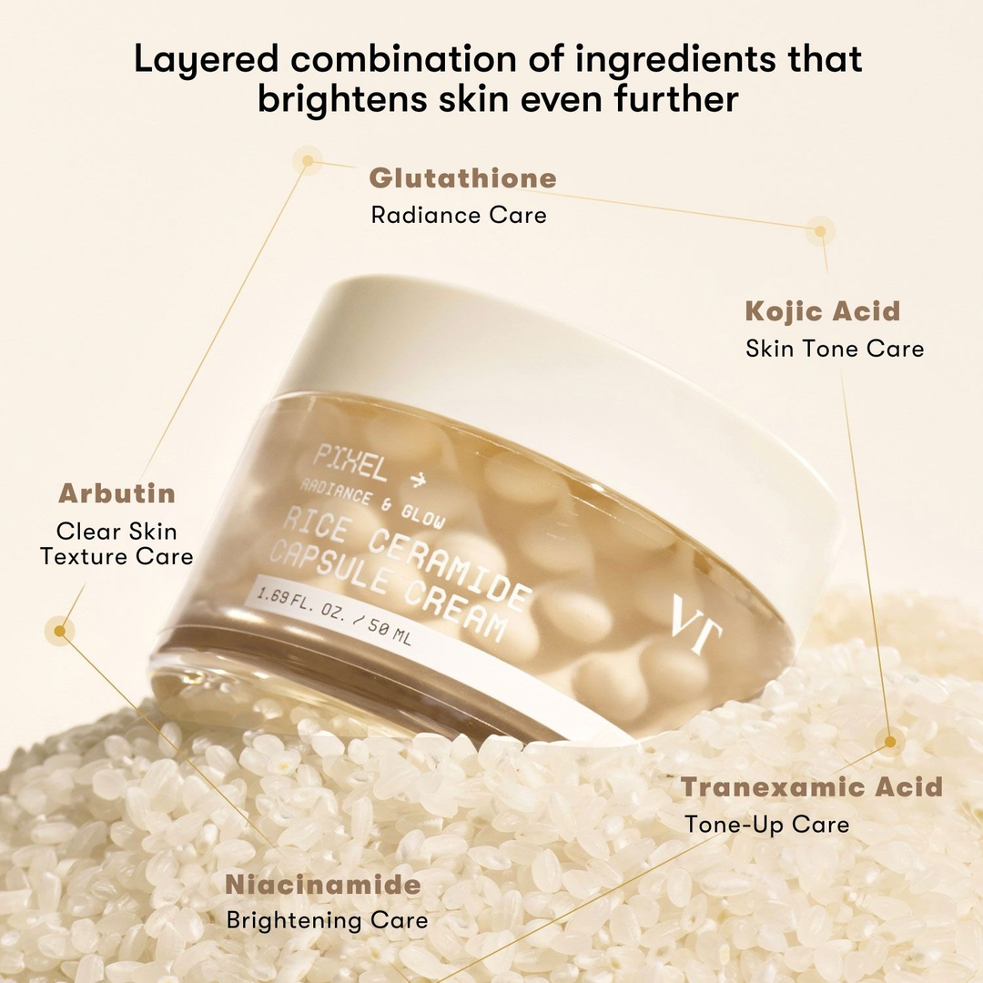 VT Rice Ceramide Capsule Cream 50ml brightening ingredients Glutathione Arbutin Kojic Acid Niacinamide Tranexamic Acid