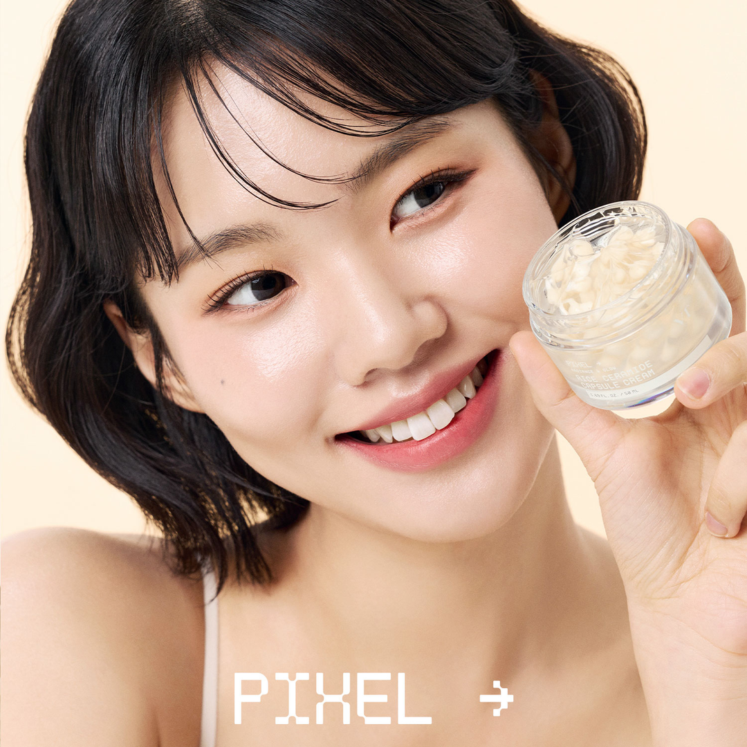 VT Rice Ceramide Capsule Cream 50ml jar on model, PIXEL line