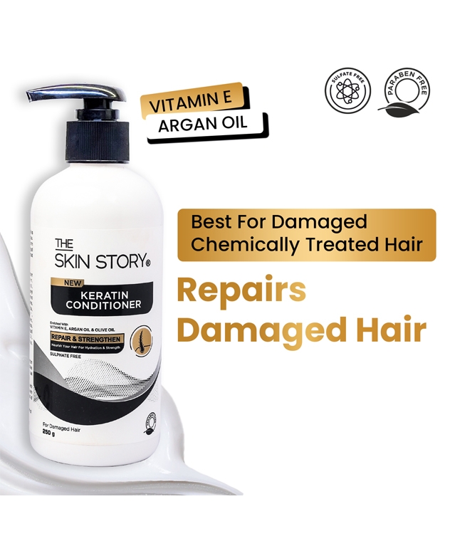 The Skin Story Keratin Conditioner 250g repairs damaged, chemically treated hair, sulphate free, paraben free