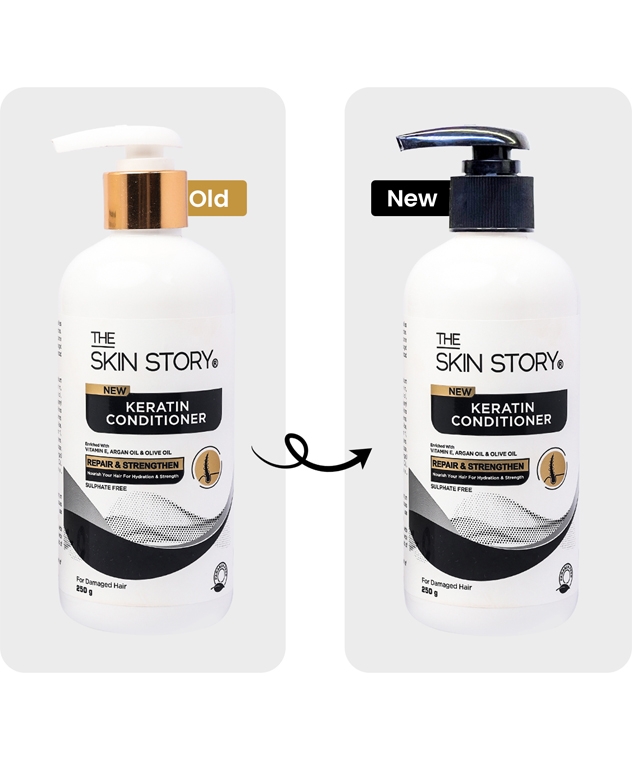 The Skin Story Keratin Conditioner 250g old vs new pump bottle packaging comparison