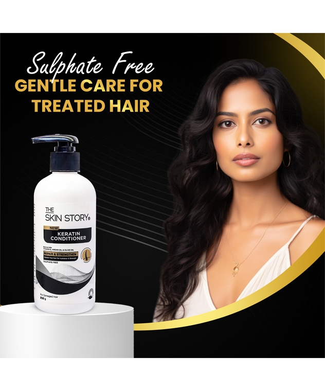The Skin Story Keratin Conditioner 250g sulphate free care for treated hair on model