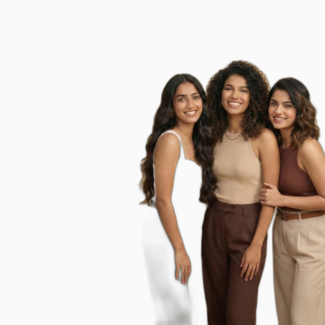 The Skin Story Sulfate Free Keratin Shampoo hair results on three models