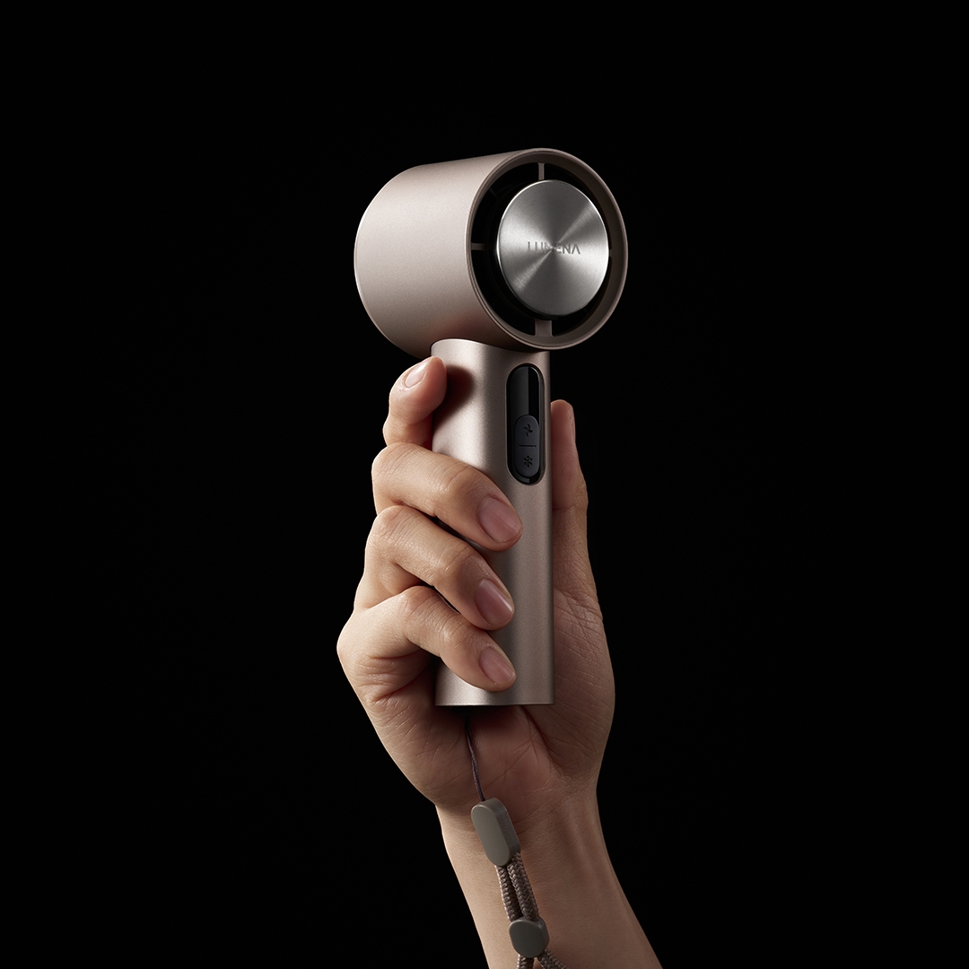 lumena FAN JET ULTRA PLUS Titanium Beige handheld fan front with hand strap
