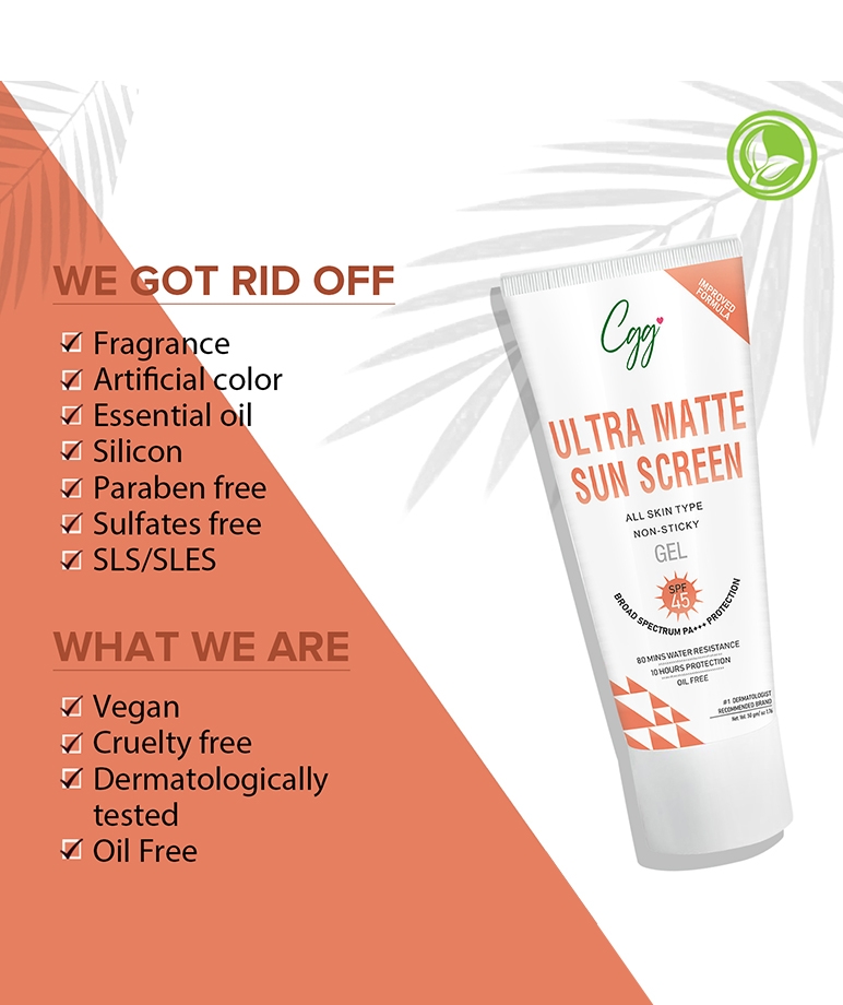CGG Cosmetic Ultra Matte Sunscreen Gel SPF 45 Broad Spectrum PA+++ Protection-50gm – image 4 of 9