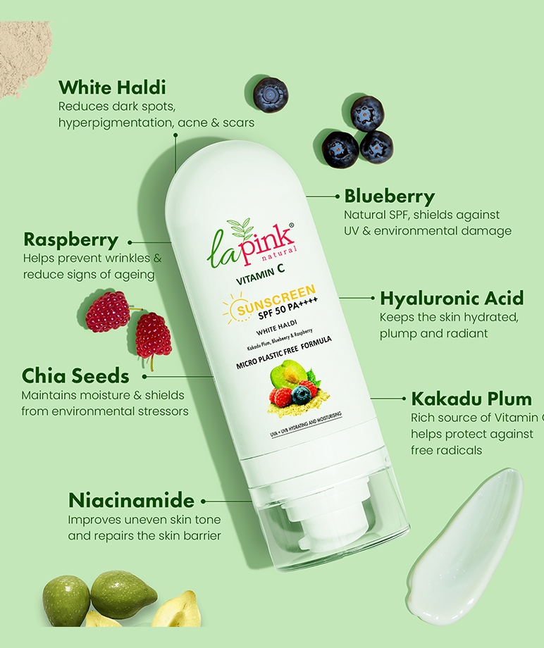 la Pink Vitamin C Sunscreen SPF 50 PA++++ with White Haldi, Broad Spectrum UVA/UVB and Blue Light Protection – image 7 of 9