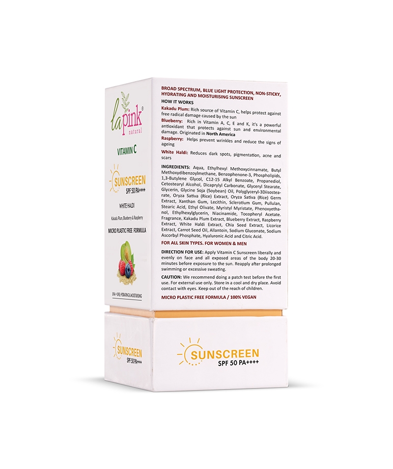 la Pink Vitamin C Sunscreen SPF 50 PA++++ with White Haldi, Broad Spectrum UVA/UVB and Blue Light Protection – image 3 of 9
