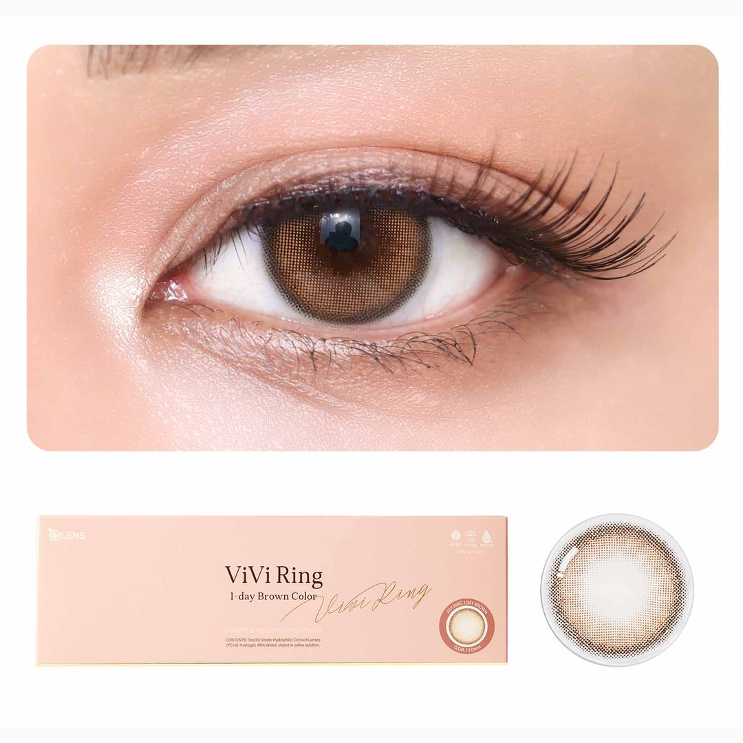 Olens Daily Color Contact Lens - Viviring Brown (0.00 Plano) - Premium Coloured Lens (Daily Disposable / 10 Pcs)