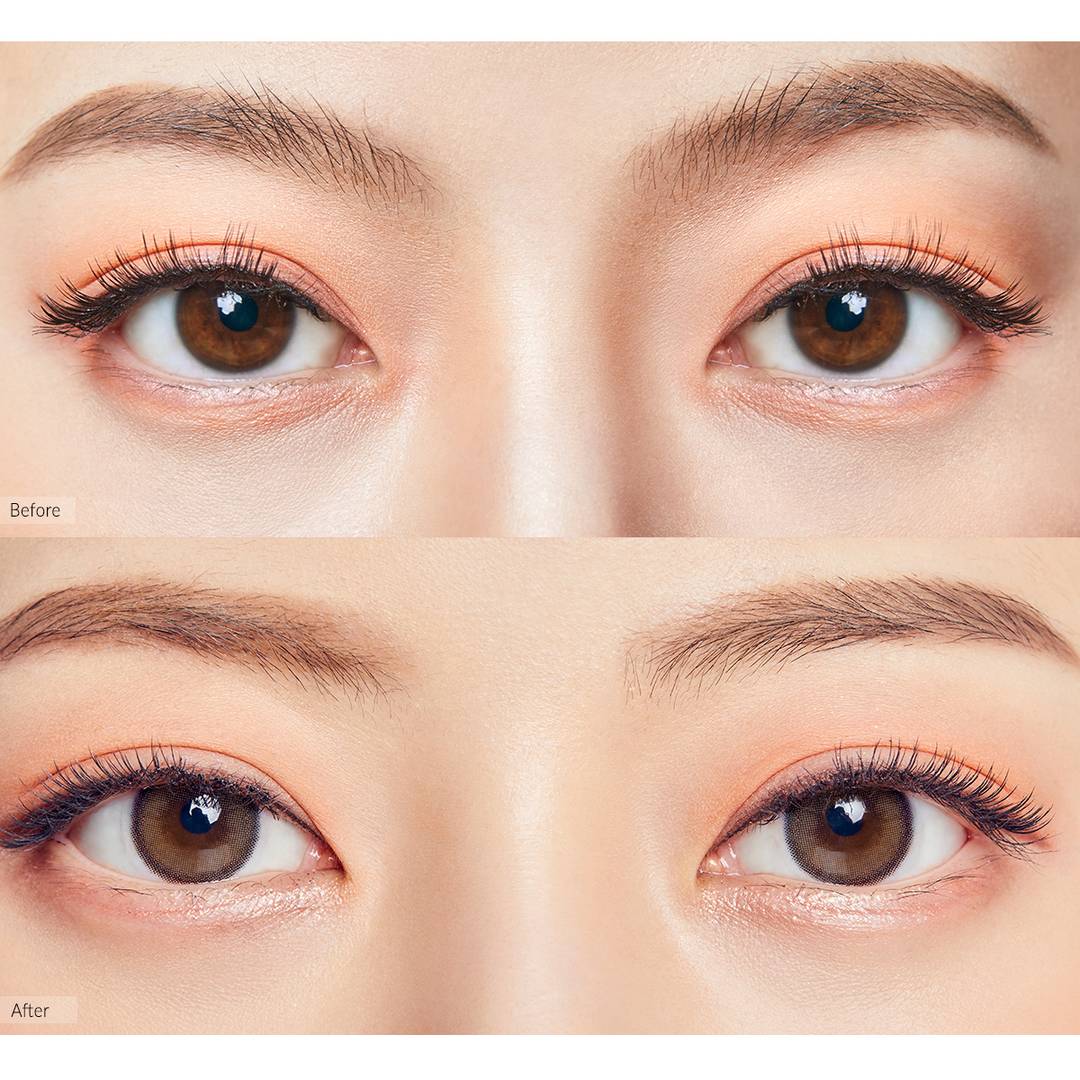 Olens Viviring Brown daily colour contact lens 0.00 plano before and after on dark brown eyes