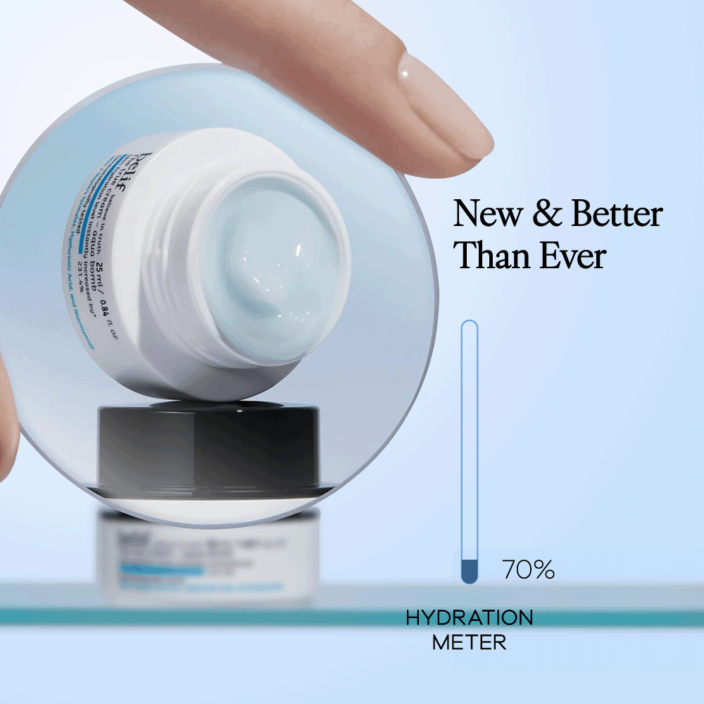 Belif The True Cream Aqua Bomb gel moisturizer new formula hydration meter 70%