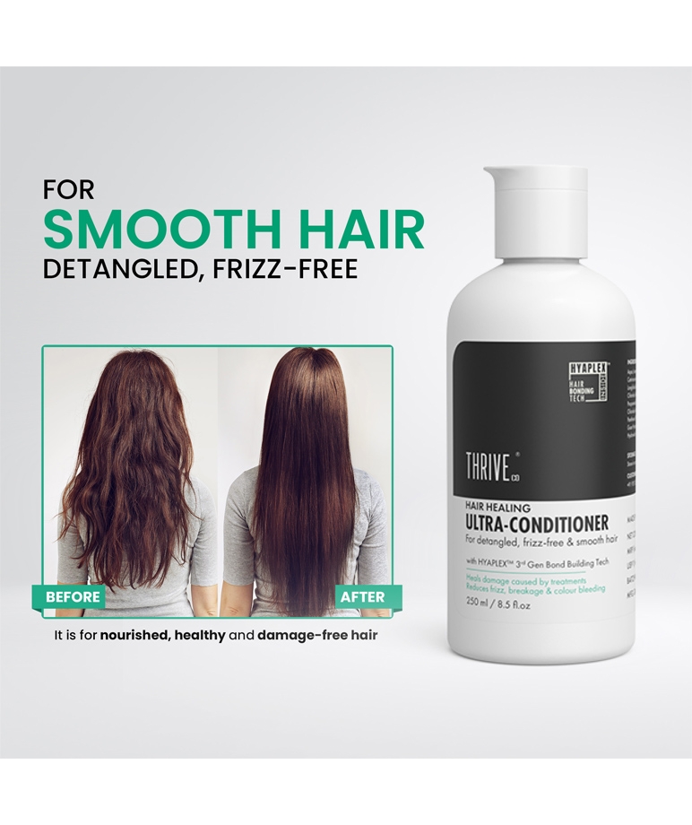 ThriveCo Hair Healing Ultra-Conditioner 250ml before and after smooth, frizz-free hair