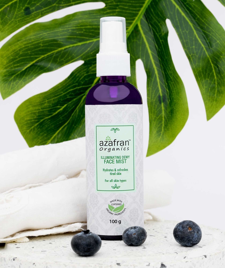 Azafran Organics Illuminating Dewy Face Mist 100g front label for all skin types
