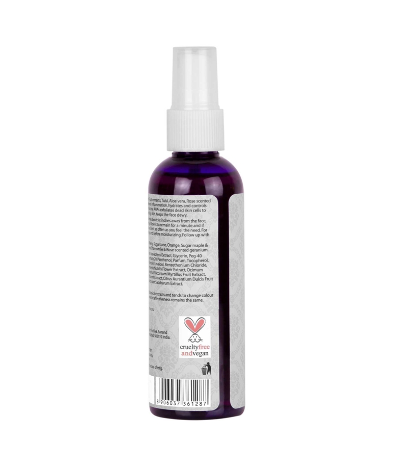 Azafran Illuminating Dewy Face Mist 100g back label with cruelty free and vegan mark