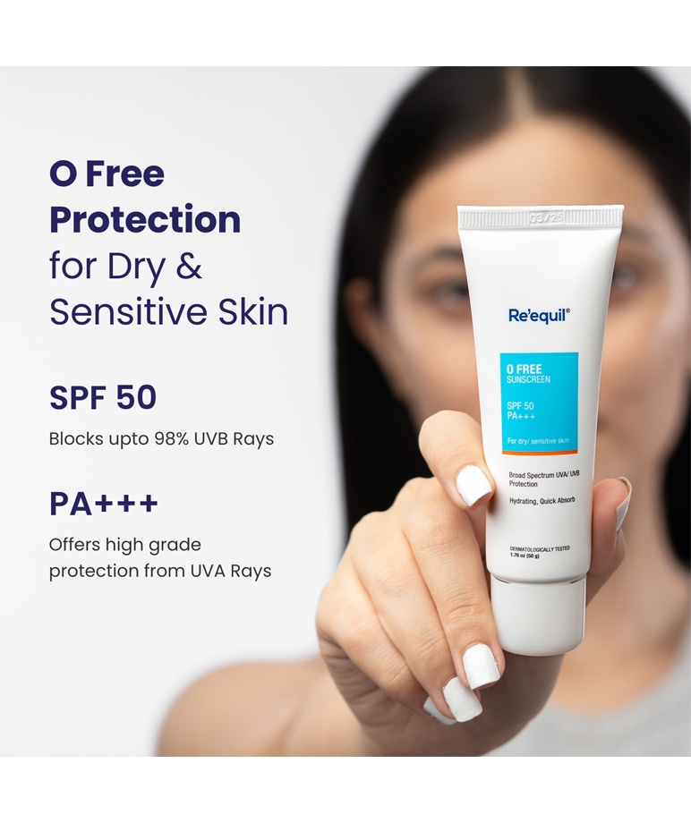 Re'equil O Free Sunscreen SPF 50 PA+++ SPF and PA+++ UVB UVA protection details