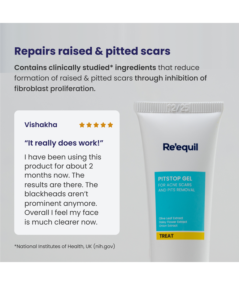 Re'equil Pitstop Gel 30gm raised and pitted scar repair with customer review