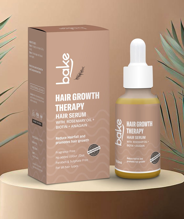 BAKE Hair Growth Therapy Hair Serum 50ml with Rosemary Oil, Biotin, Anagain bottle and box front