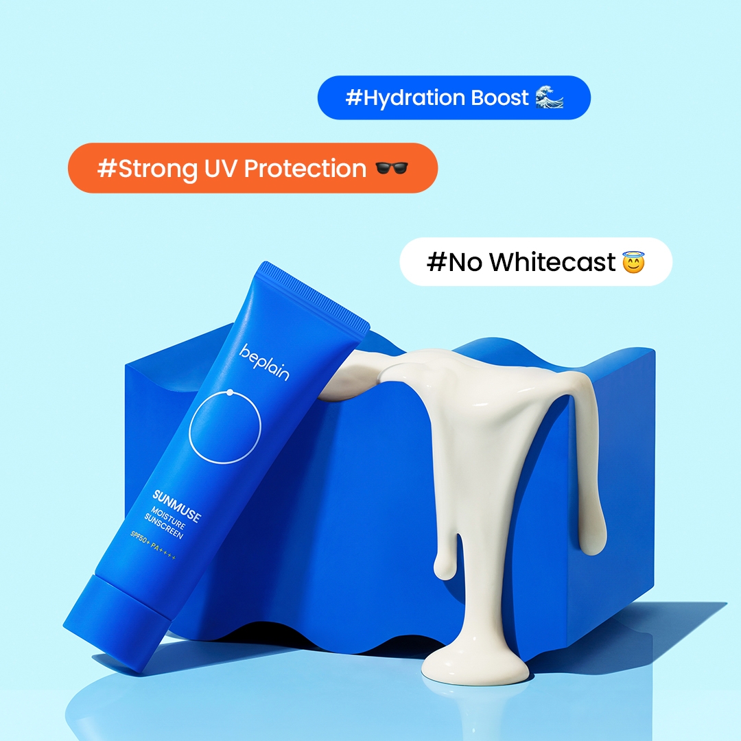 Beplain SUNMUSE Moisture Sunscreen 50ml creamy texture, hydration boost, no whitecast