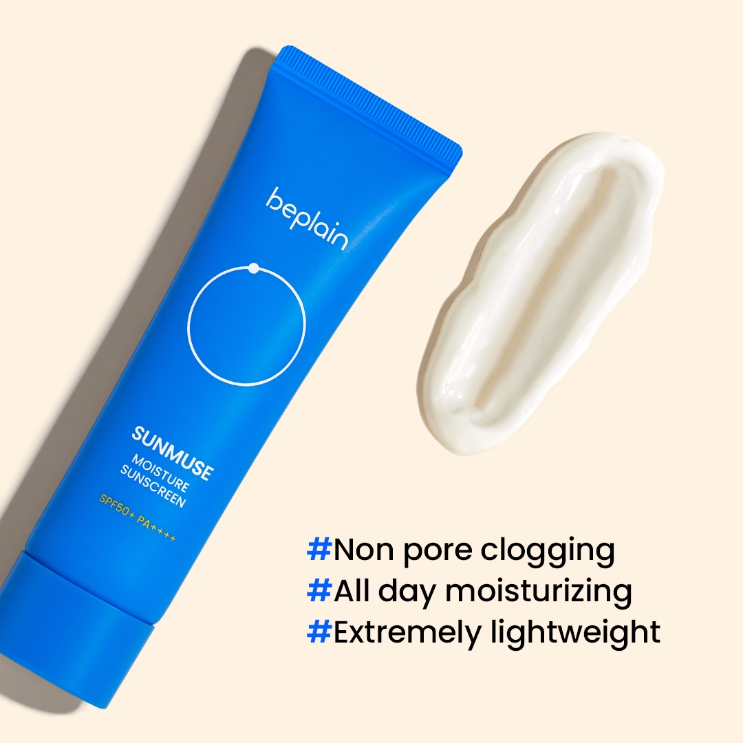 Beplain SUNMUSE Moisture Sunscreen cream texture, non pore clogging, lightweight, all day moisturizing