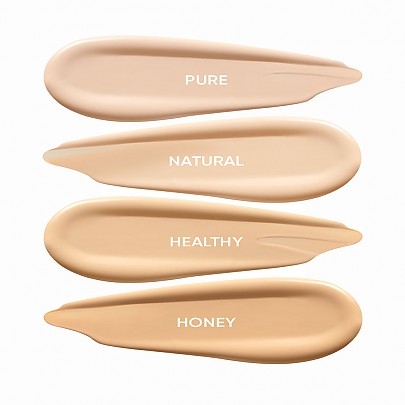 AMUSE Dew Wear Foundation shade swatches Pure, Natural, Healthy, Honey