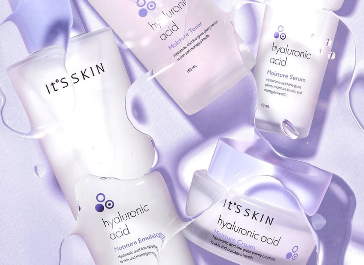 It's Skin Hyaluronic Acid line Moisture Emulsion, Toner 150ml, Serum 40ml and Cream lineup