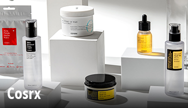Cosrx brand banner with Hydrium Triple Hyaluronic Moisture Ampoule maker product lineup