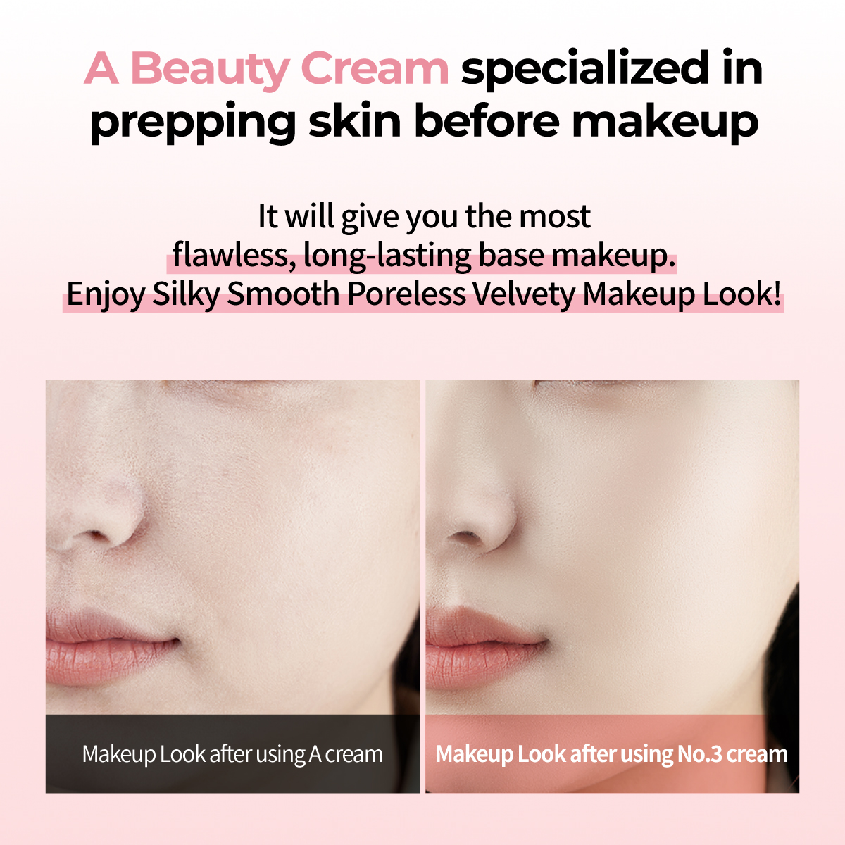 numbuzin No.3 Velvet Beauty Cream makeup prep before and after comparison