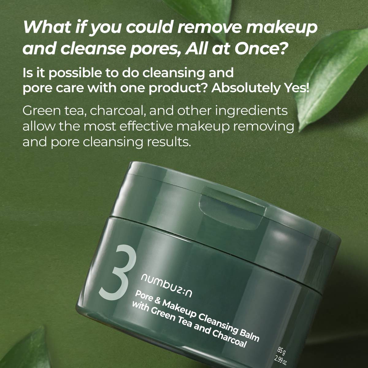 numbuzin No.3 Cleansing Balm Green Tea Charcoal 85g removes makeup and cleanses pores all at once