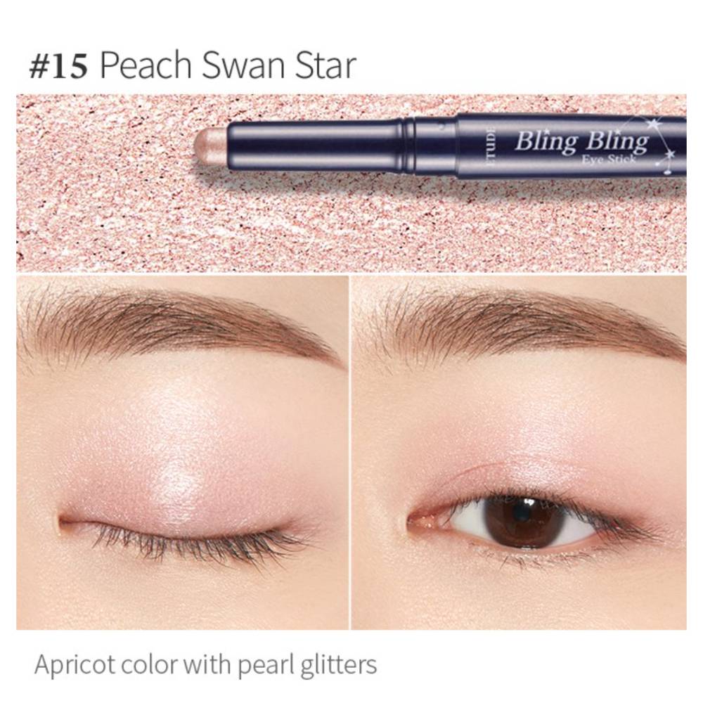 Etude Bling Bling Eye Stick #15 Peach Swan Star apricot pearl swatch on eyes