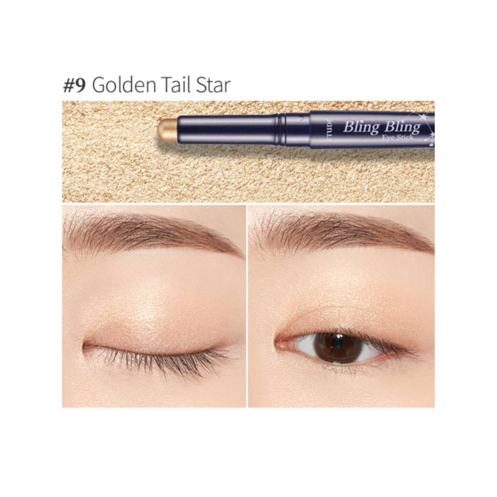 Etude Bling Bling Eye Stick #9 Golden Tail Star swatch and eyelid look
