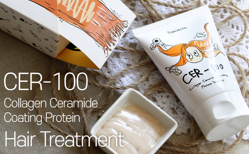 Elizavecca CER-100 Collagen Ceramide Coating Protein Hair Treatment tube, box and cream