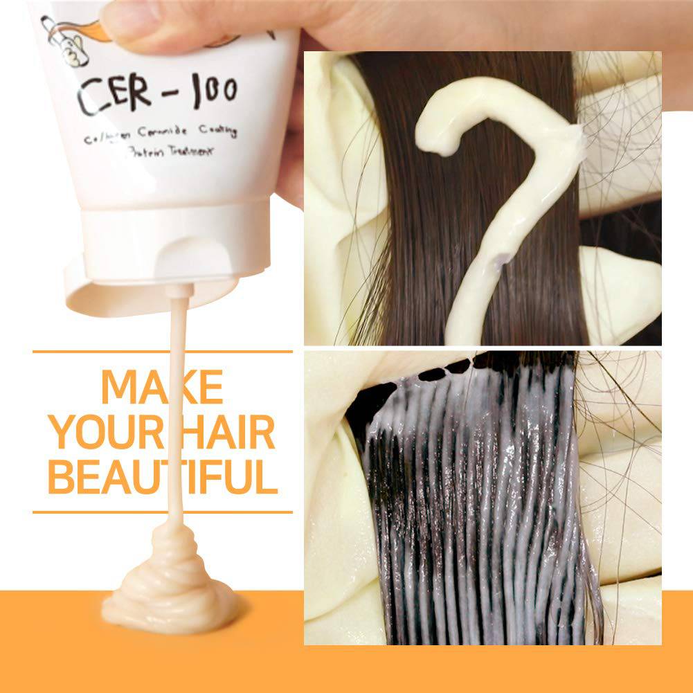 Elizavecca CER-100 Collagen Ceramide Protein Treatment cream texture and hair application