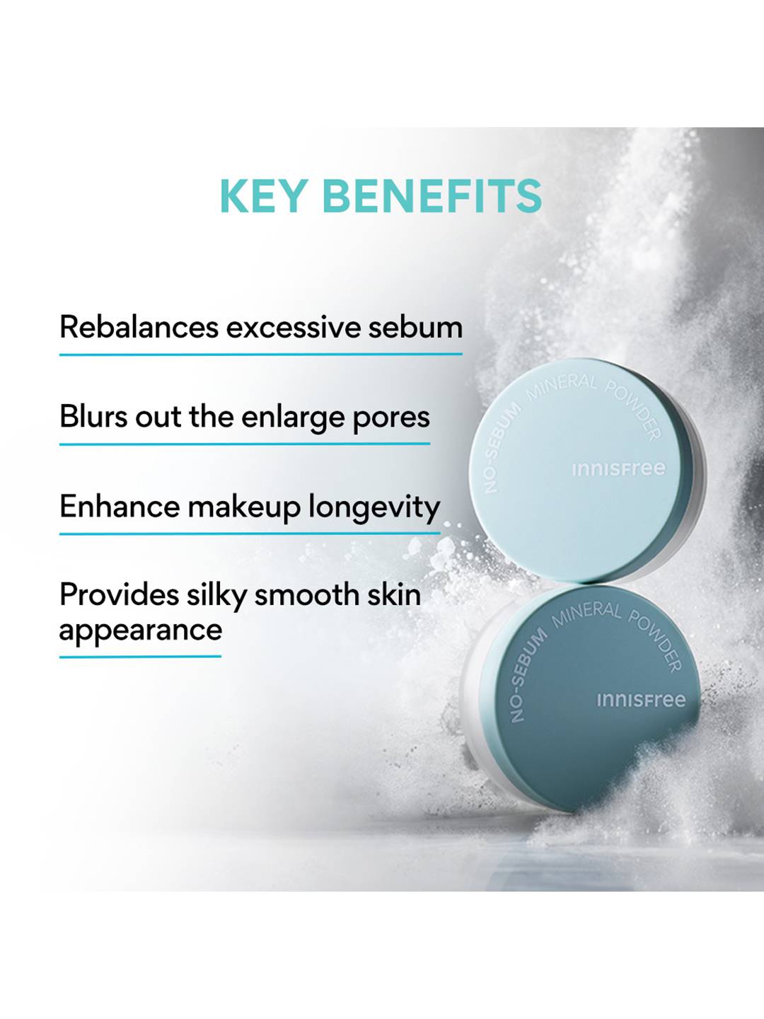 Innisfree No-Sebum Mineral Powder key benefits sebum and pores