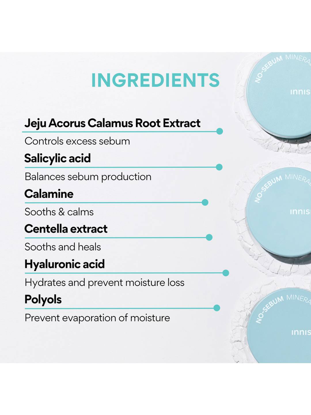Innisfree No-Sebum Mineral Powder ingredients salicylic acid centella