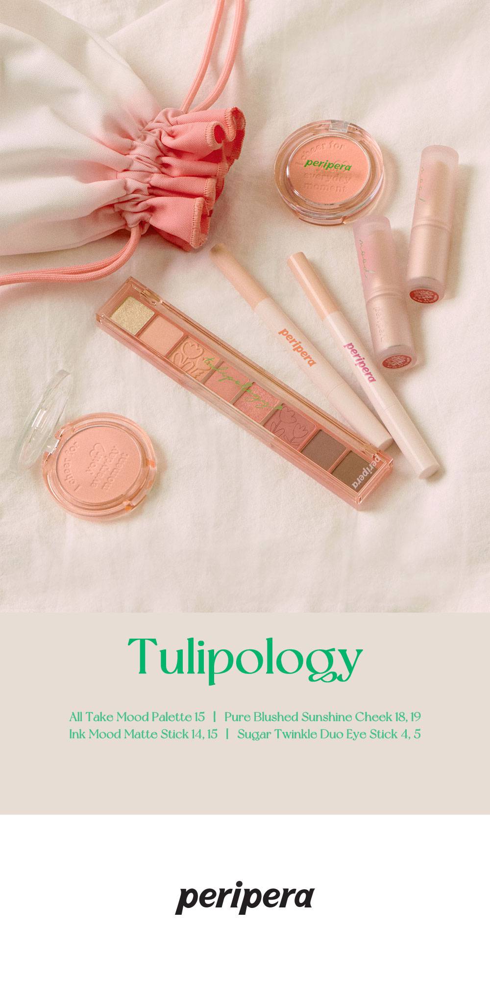 Peripera Tulipology set Pure Blushed Sunshine Cheek 18, 19 with palette and lip sticks