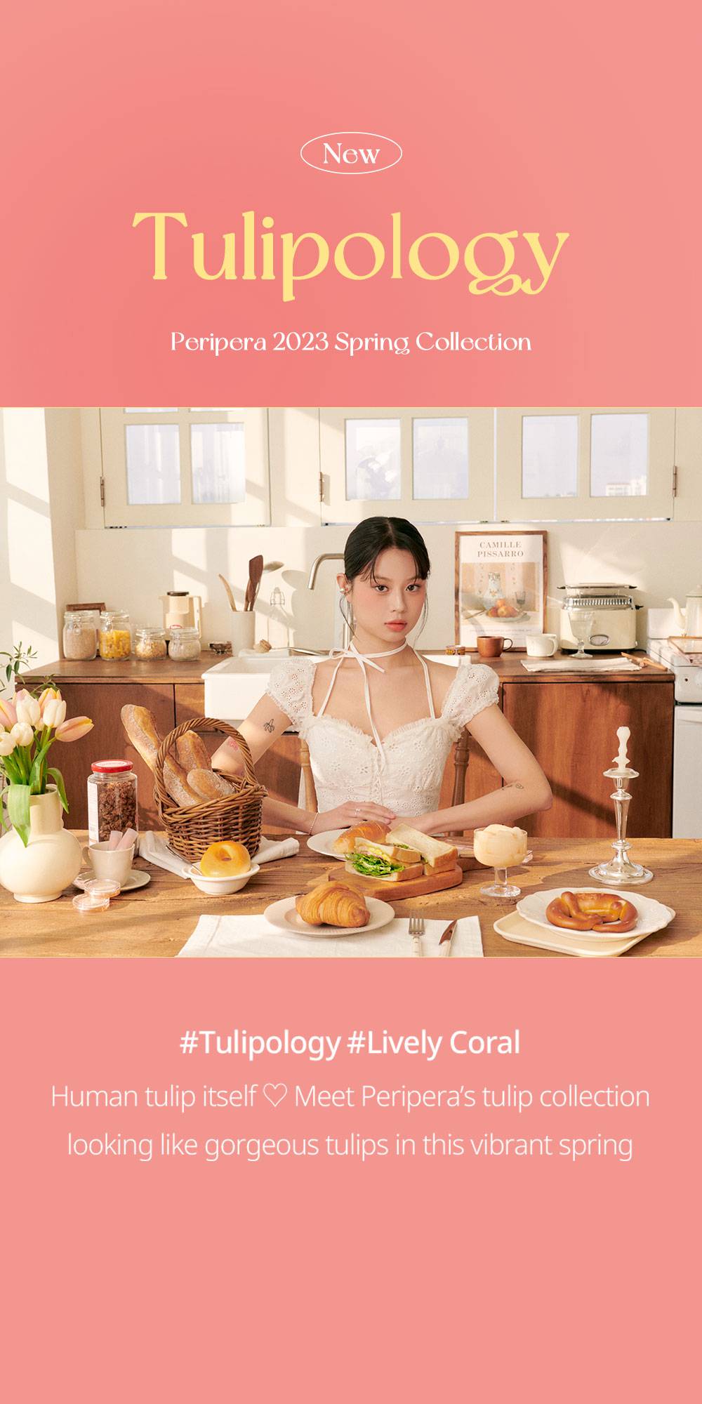 Peripera Tulipology 2023 Spring Collection banner, Lively Coral