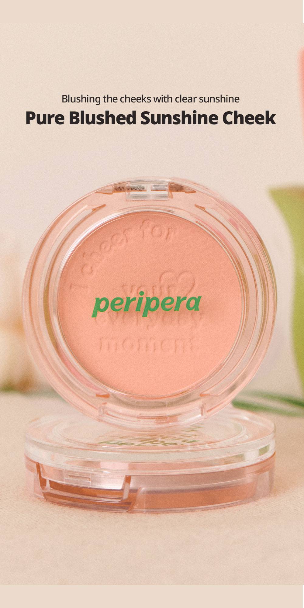 Peripera Pure Blushed Sunshine Cheek peach blusher compact, clear sunshine intro