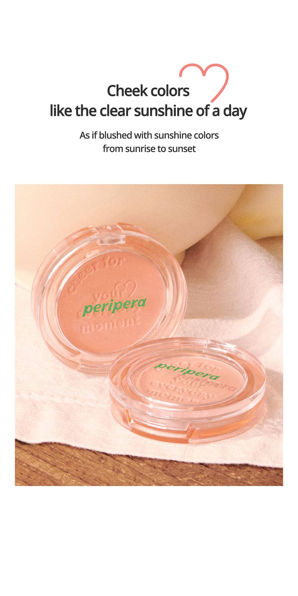 Peripera Pure Blushed Sunshine Cheek coral compacts, sunshine cheek colors