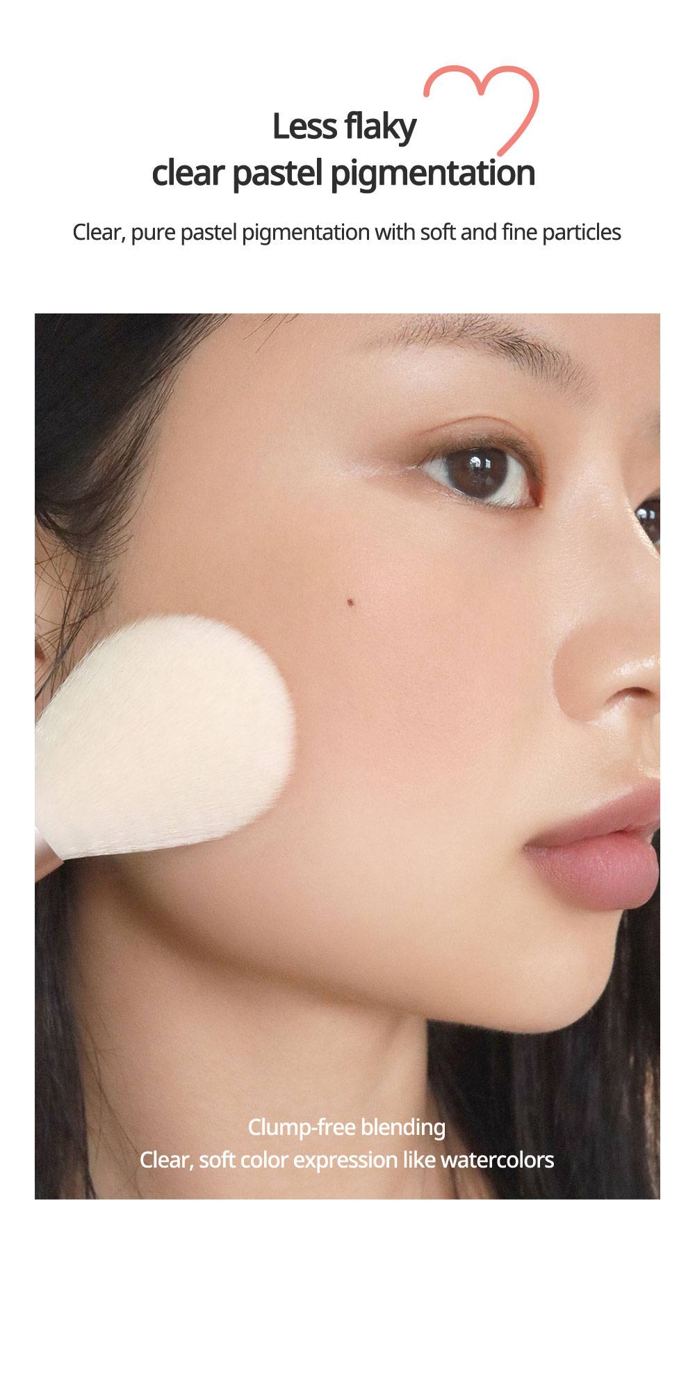 Peripera Pure Blushed Sunshine Cheek applied with brush, clear pastel pigmentation