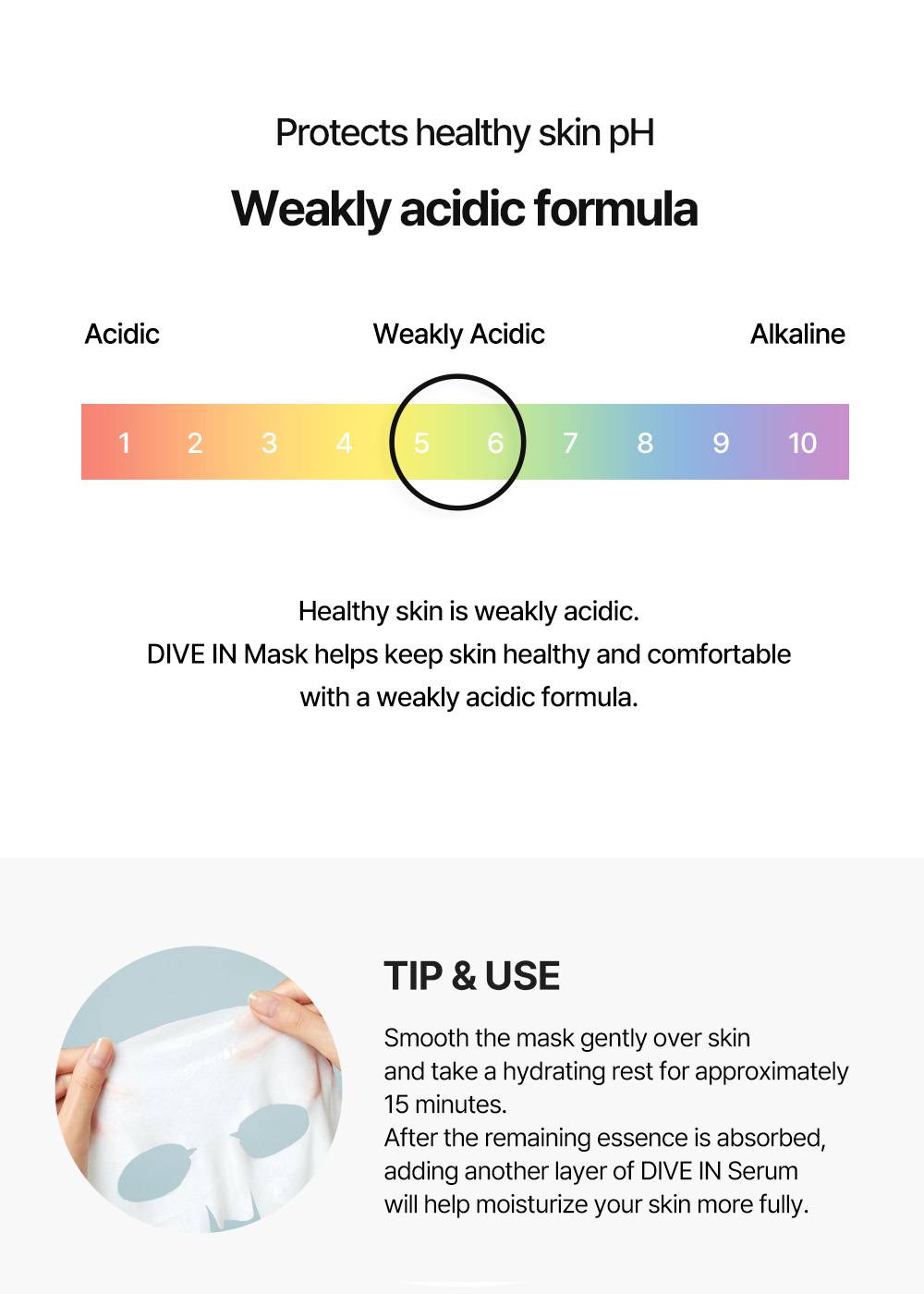 Torriden DIVE-IN Hyaluronic Acid Mask weakly acidic pH formula and how to use tip