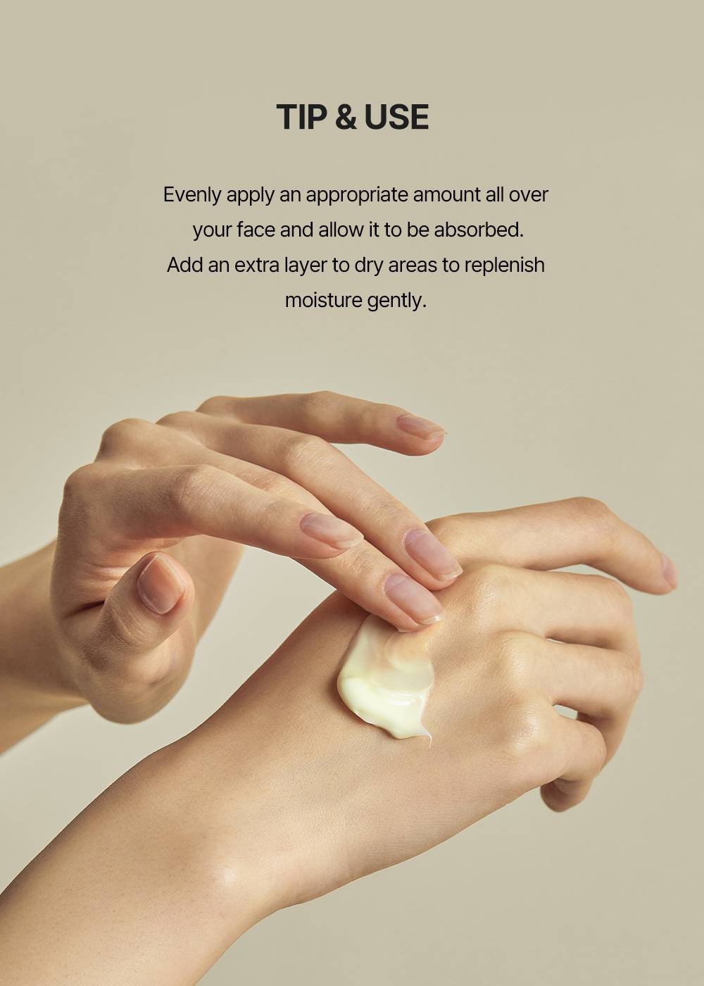 Torriden SOLID-IN Ceramide Cream how to use, apply evenly on face and dry areas