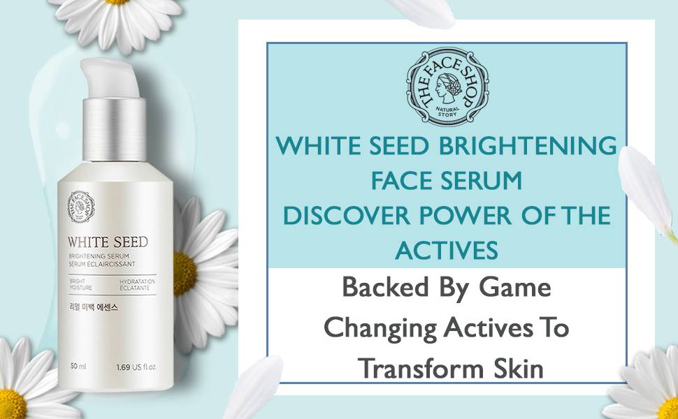 The Face Shop White Seed Brightening Face Serum 50ml bottle, key actives overview