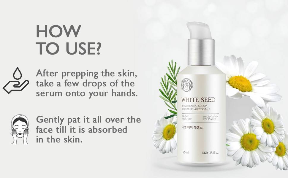 The Face Shop White Seed Brightening Serum 50ml how to use, pat serum onto face