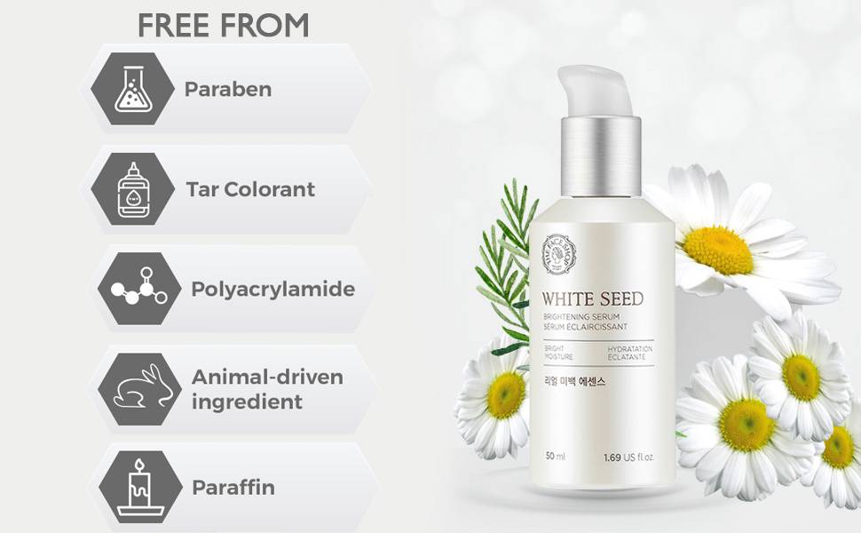 The Face Shop White Seed Brightening Serum 50ml free from paraben, tar colorant, paraffin